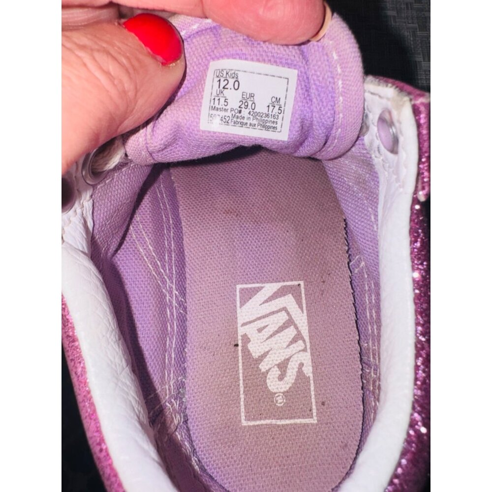 Vans Kids Glitter Pink Old Skool Sneakers Size 12 Canvas Rubber Skater Casual - Picture 6 of 12